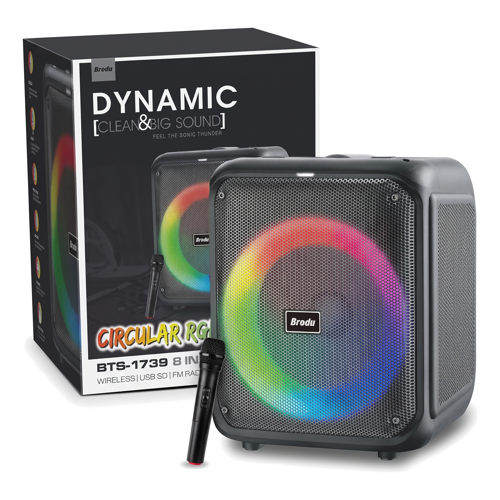 BTS-1739 Dynamic Bluetooth Speaker with box on white background